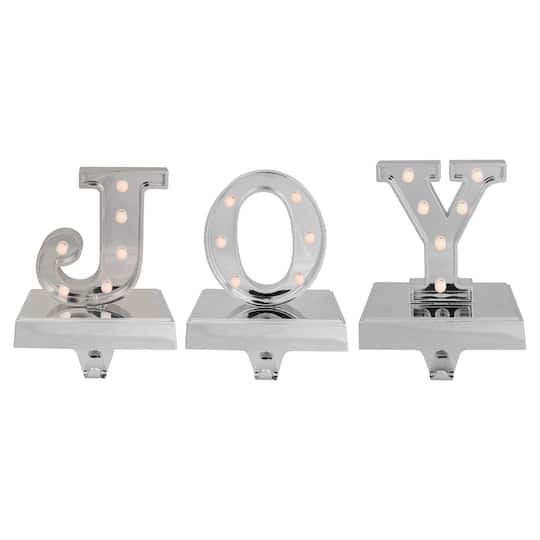 6.5" Silver LED JOY Christmas Stocking Holder Set By Northlight | 6.5" x 5" x 3.5" | Michaels®